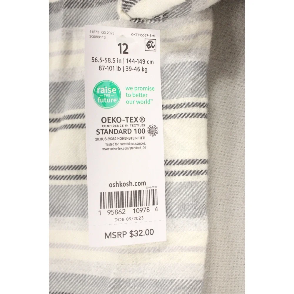 OshKosh Bgosh Boys Grey Blue Striped Flannel Button Down Shirt Size 12 NWT